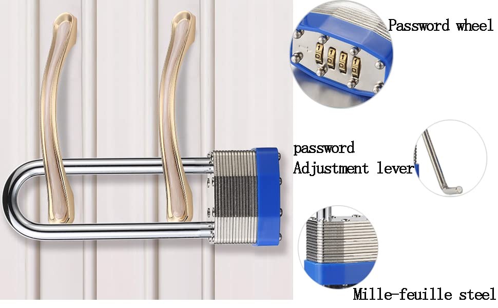 Padlock, Combination Lock, Laminated, with Long Shackle, 4 Digit Code, Gym Lo...