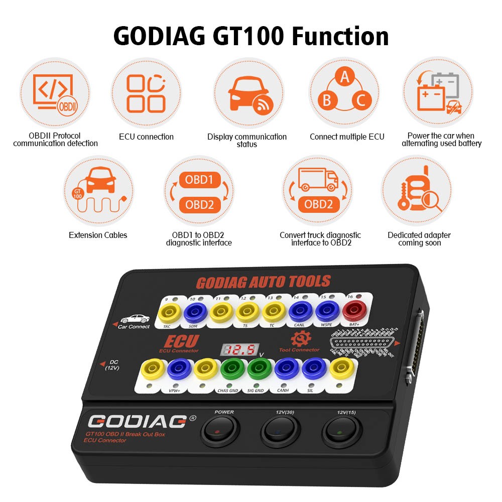 GODIAG GT100 OBDII Protocol Detector OBD2 Breakout Box E/CU Connector
