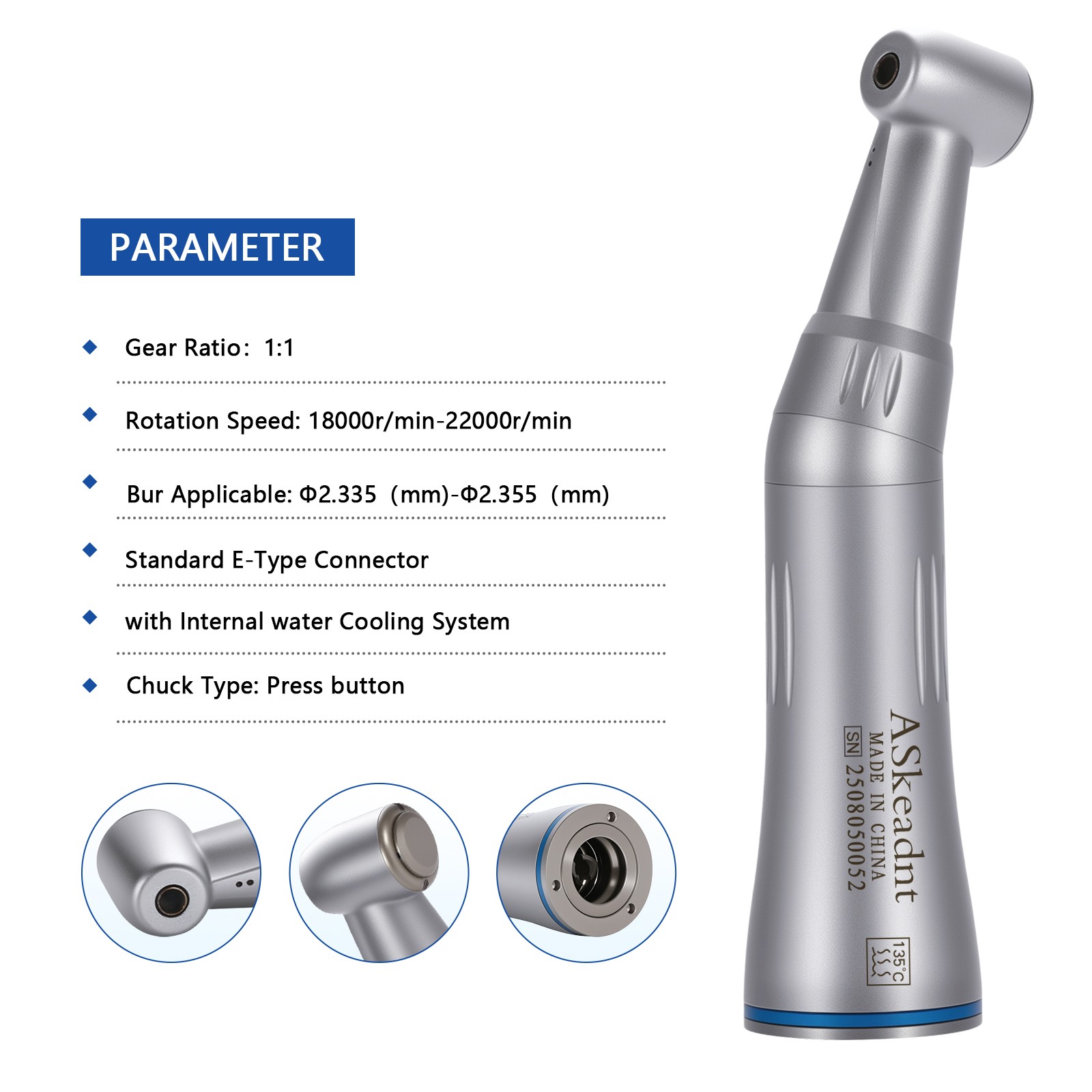 Dental Slow Low Speed Handpiece Push Contra Angle NSK Style Air Motor 4Holes