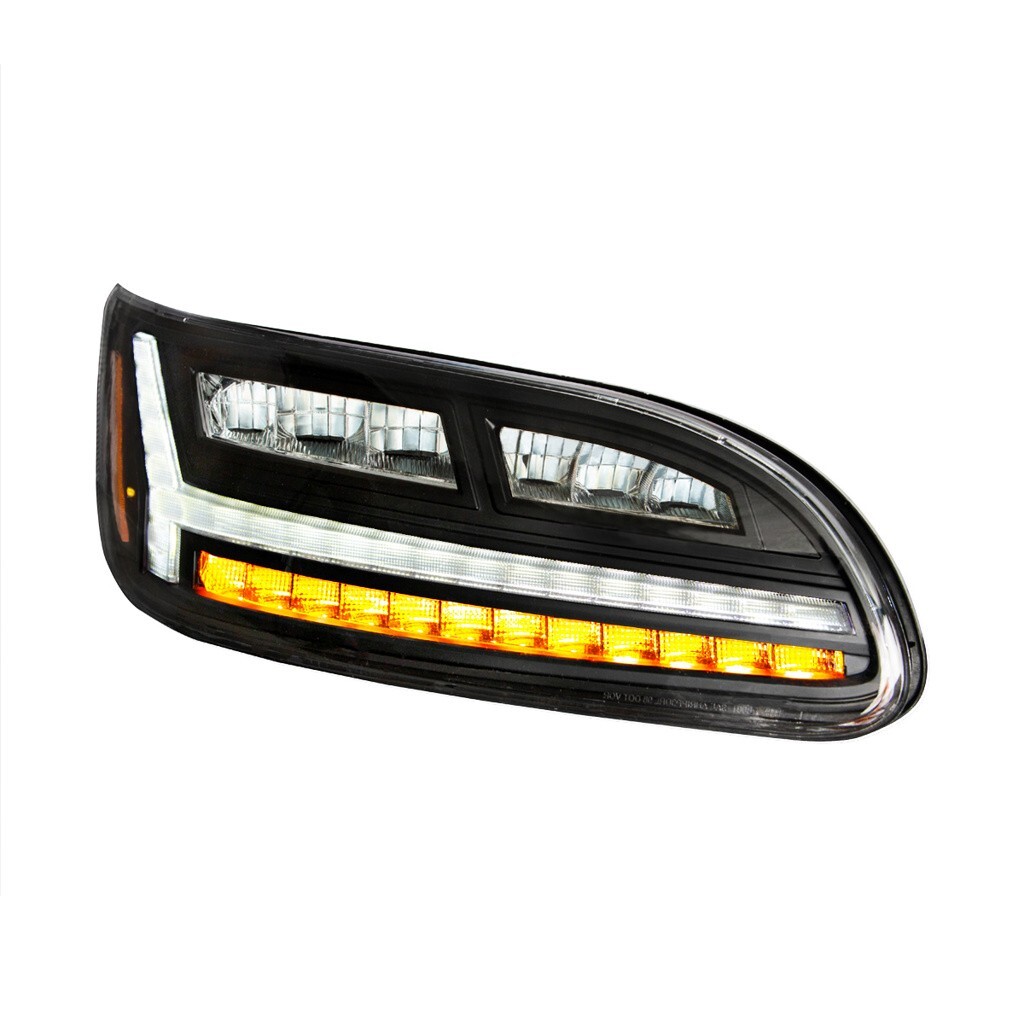 Pair Blackout 6 LED Headlights w/ White Light Bar For 2006-2016 Peterbilt 386