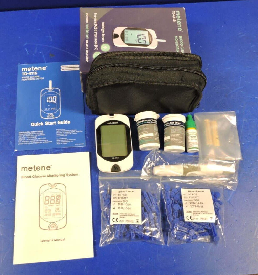 2026 NEW Metene TD-4116 Blood Glucose Monitor / 100 Strips 100 Lancets /Complete