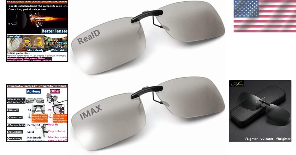 Lightweight 3D Clip-On Glasses Set