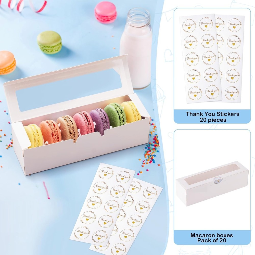 Durable 20 Pack Macaron and Cookie Boxes with Clear Window for Special Occasions