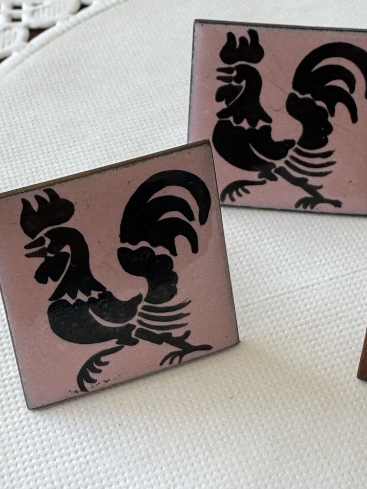 Two Pair ENAMEL cufflinks midcentury BIRDS