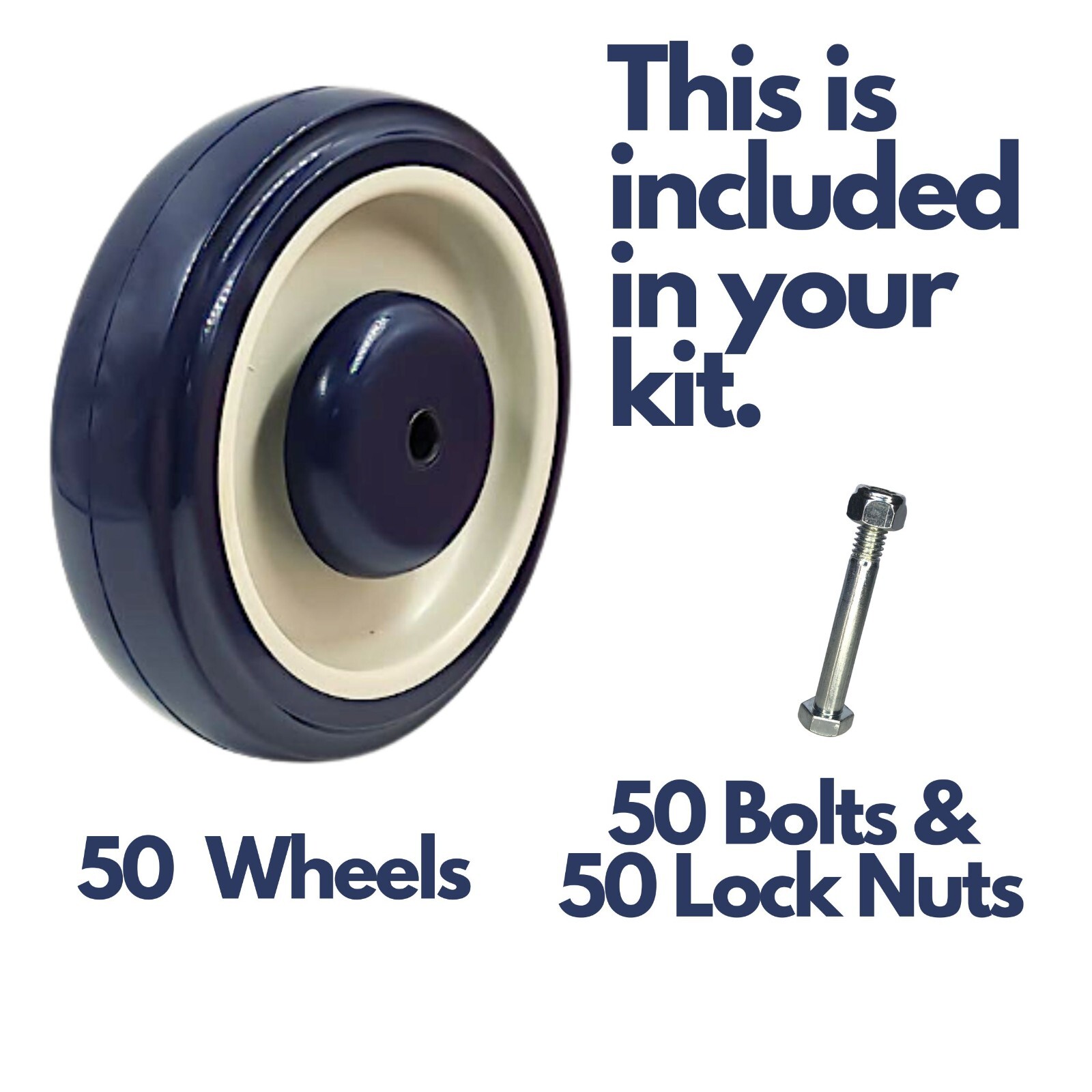 Box with 50 pcs 5" Diameter wheels for Shopping Cart Nuts and Bolts included