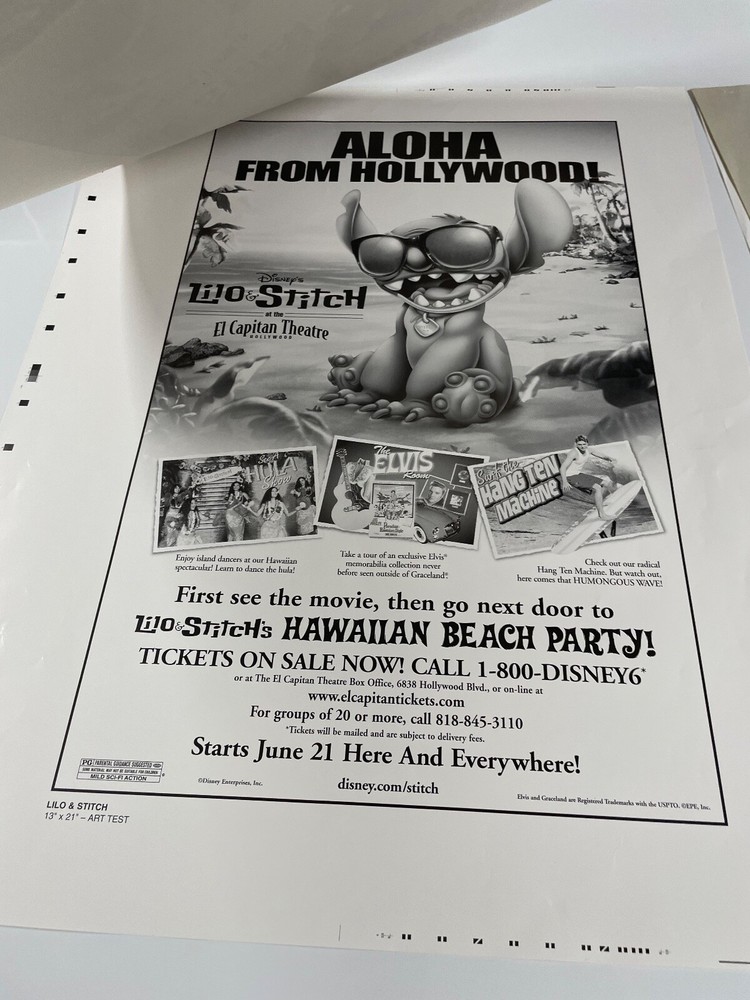 Lilo & Stitch Lot Printer Proof Tear Sheet Ad Pad Printer Proof Sheets B