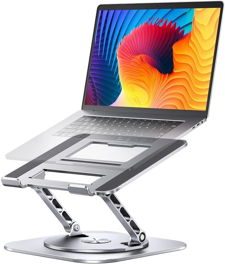 Adjustable Computer Stand with 360 Degree Swivel Base Foldable up to 16”, Silver