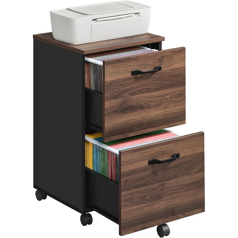 Stylish Rolling File Cabinet W/ 2 Drawers Lockable Casters Space Saving Storage