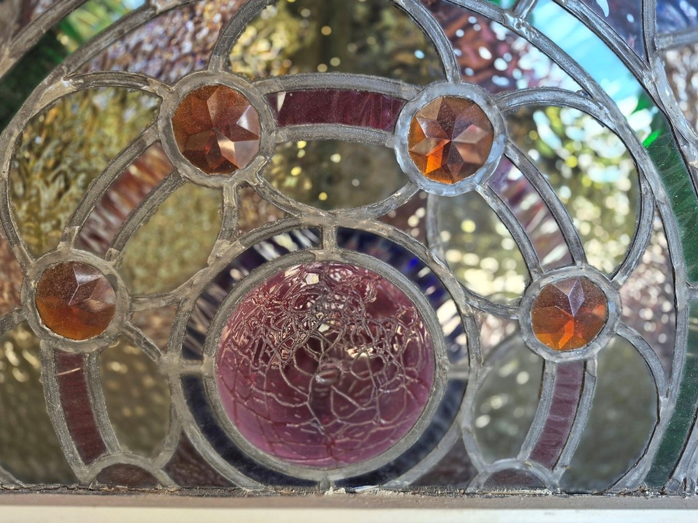 VICTORIAN STAINED GLASS ARCH WINDOW GOTHIC FRAME (2)