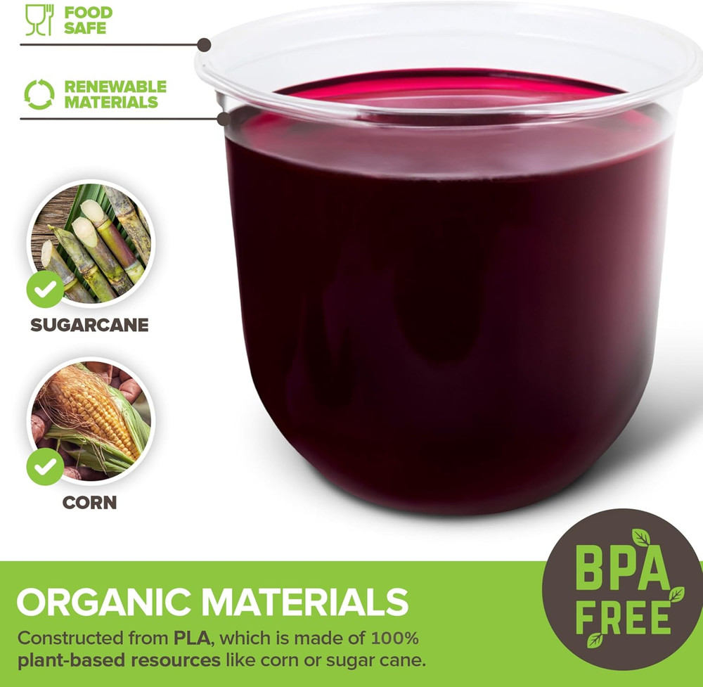 12 oz Clear Commercially Compostable Cups (100 Pack), Eco Party Cup, Recyclable