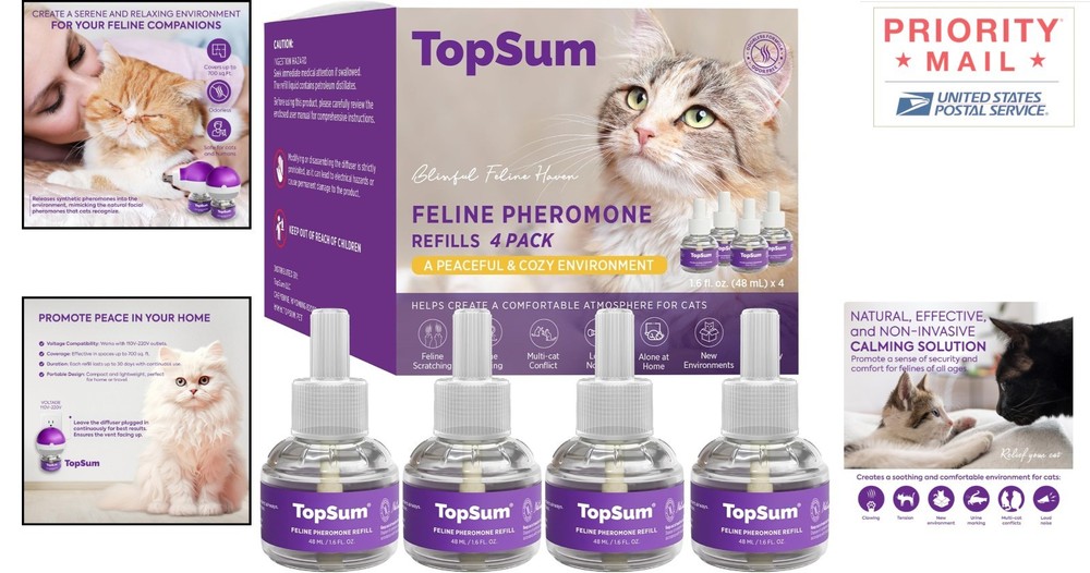 Feline Calming Pheromones Diffuser Set - Includes 3 Diffusers & 30-Day Refills