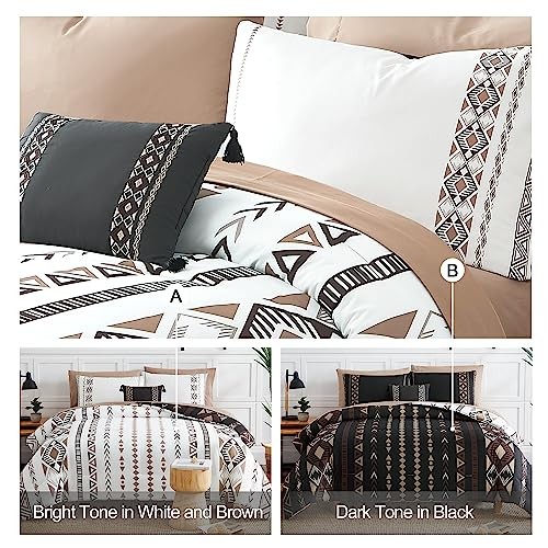 Size Comforter Set- 7 Pieces Boho Bed in a Bag, Western Bedding Set King Brown