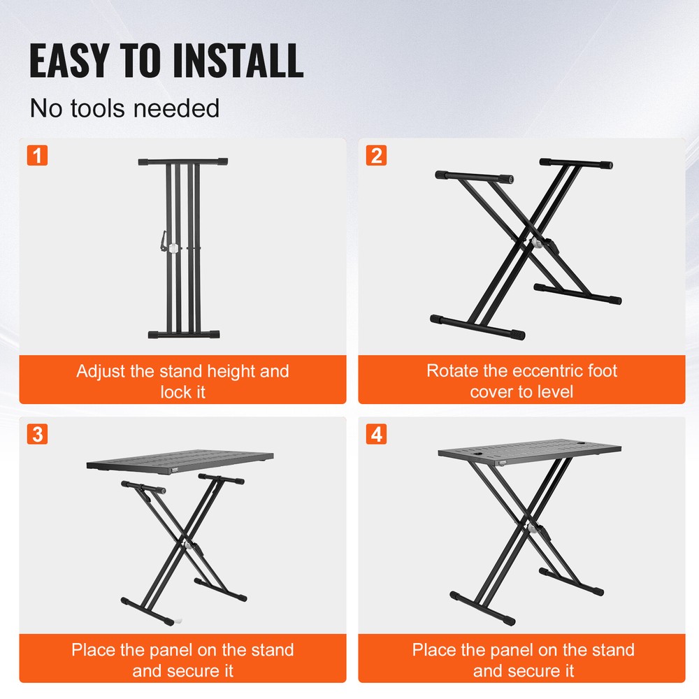 Portable DJ Table 32"x18" with Double-X Braced Keyboard Stand Adjustable Height