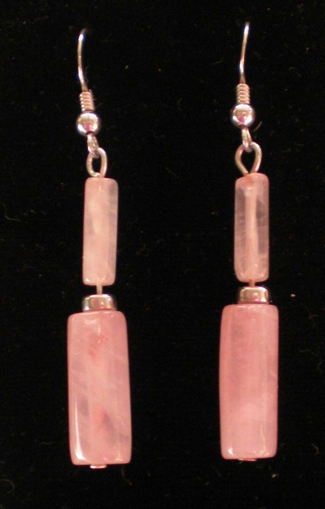 Rose Quartz Bead Earrings - Sterling Silver - Love & Peace e122
