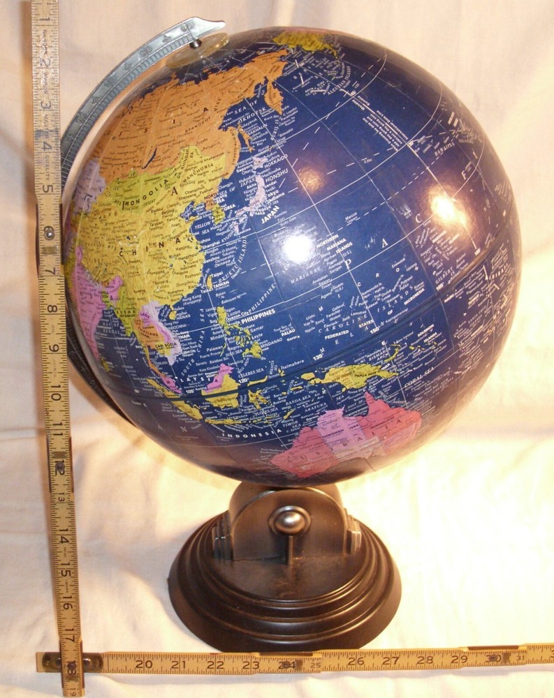 REPLOGLE GLOBEMASTER 12" BLUE WORLD GLOBE ART DECO BASE