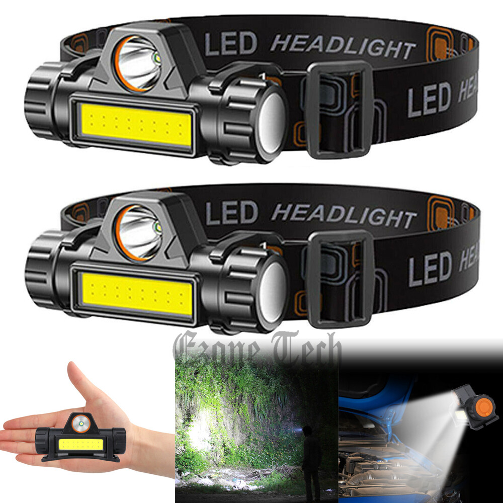 2 Pack LED Headlamp Headlight Flashlight USB Rechargeable Waterproof Head Light