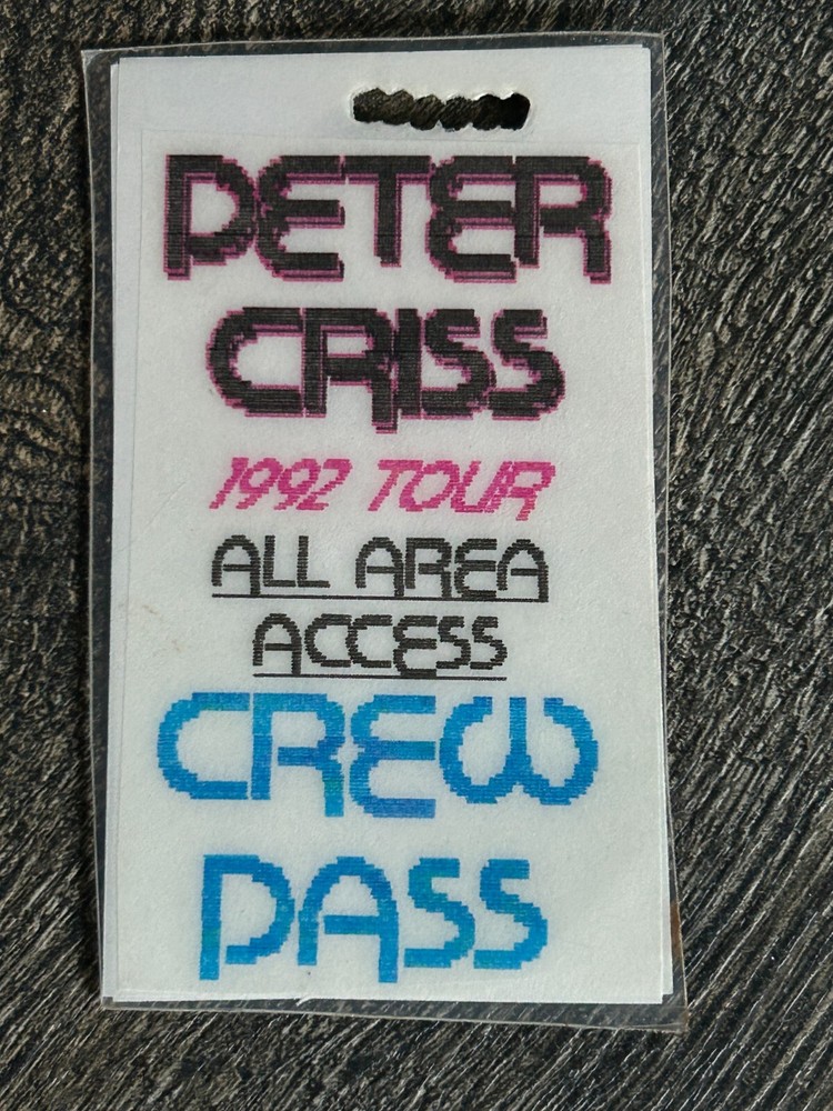 Kiss PETER CRISS Laminate Pass 1992 Concert Tour All Area Crew Pass Vintage Kiss