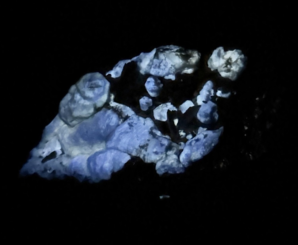 695 Gr. Fluorescent Phosphorescent Blue Hackmanite Crystals Cluster, Forsterite