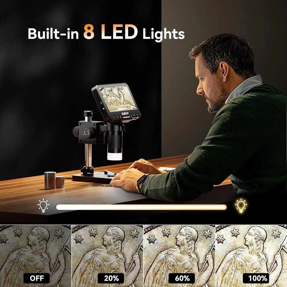 1000x Coin Microscope with 4.3'' LCD Screen