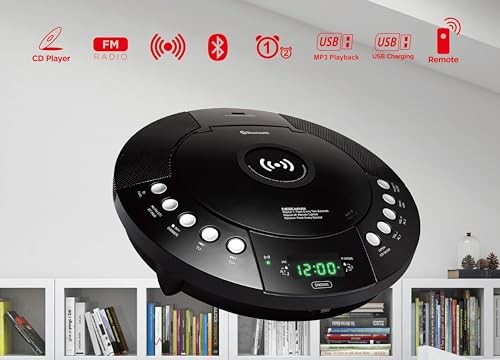 HX-329CD CD Player with Wireless Charging, FM Radio, Bluetooth, Digital Clock