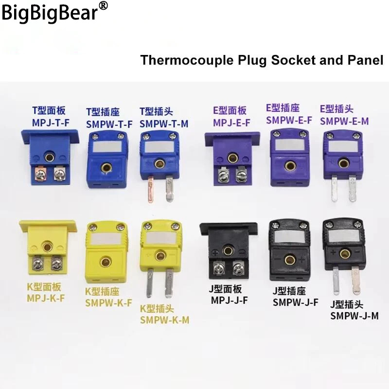 1~100Pcs K/T/J/E Type Thermocouple Plugs and Sockets Sensor Panel Mount Thermoco