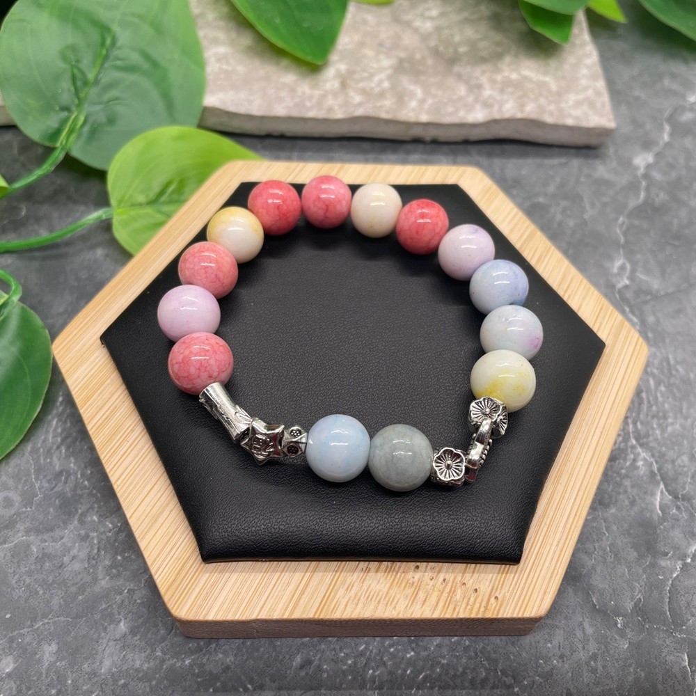 Handmade Ceramic Bead Beaded Stackable 6.25” Plus Stretch Bracelet New B615