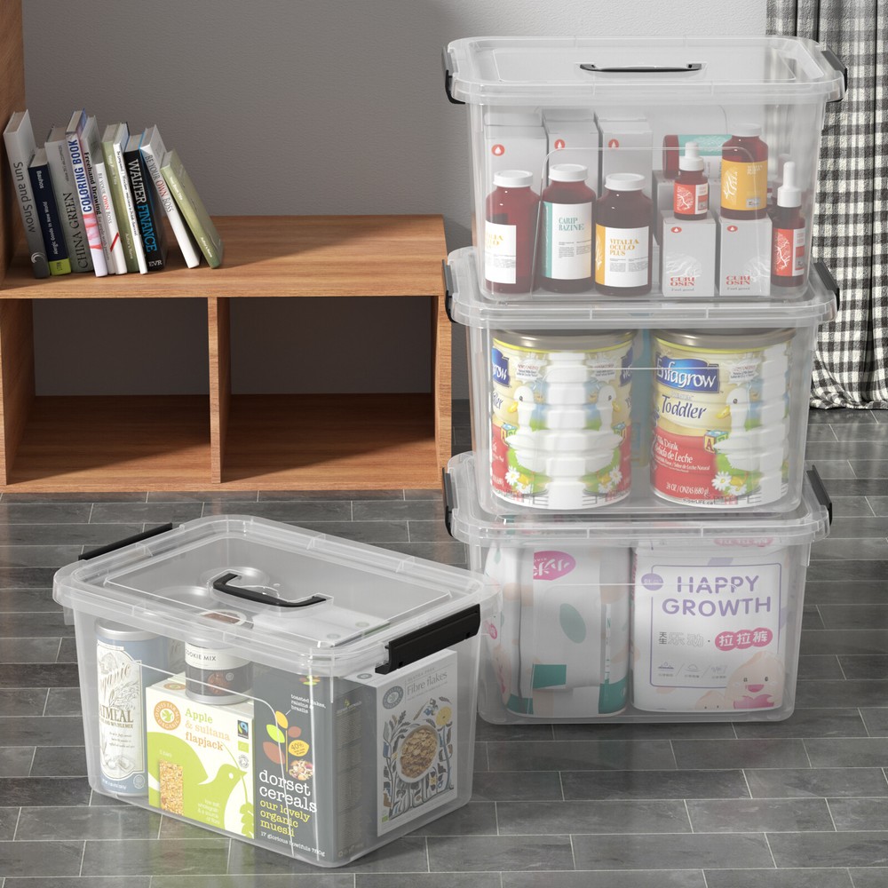 20 Quart Latching Storage Box, Stackable Bin with Latch Lid & Handle, 4/6 Pack