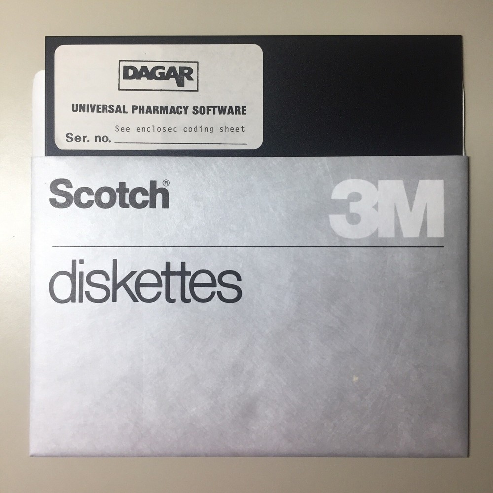 Vintage DAGAR Universal Pharmacy Software 8” Floppy Disk VHTF