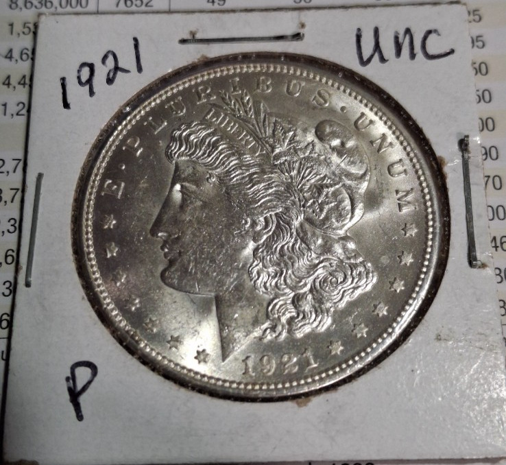 1921 Morgan Dollar, 90% Silver, Uncirculated