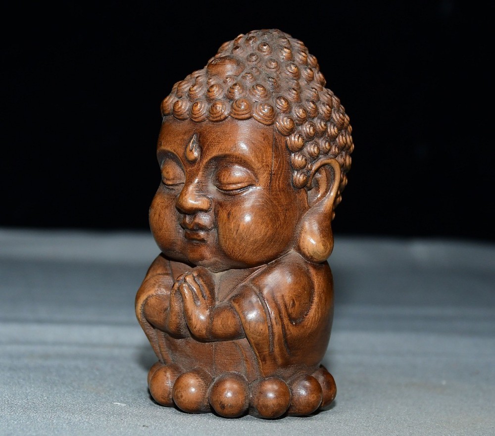 Exquisite Small Leaf Boxwood Buddha Handle