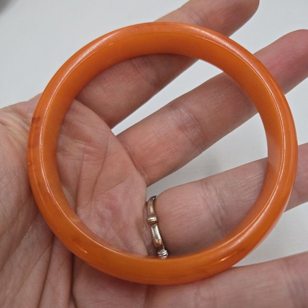 Vintage Pumpkin Orange Bakelite Bangle Bracelet 7.75"