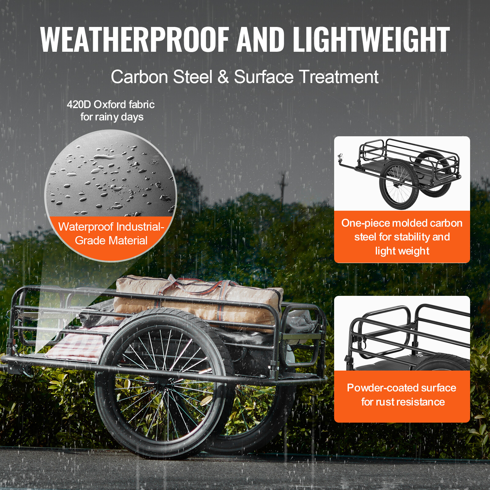 VEVOR Bike Cargo Trailer Bicycle Carrier Storage Cart 275 lbs Load Carbon Steel