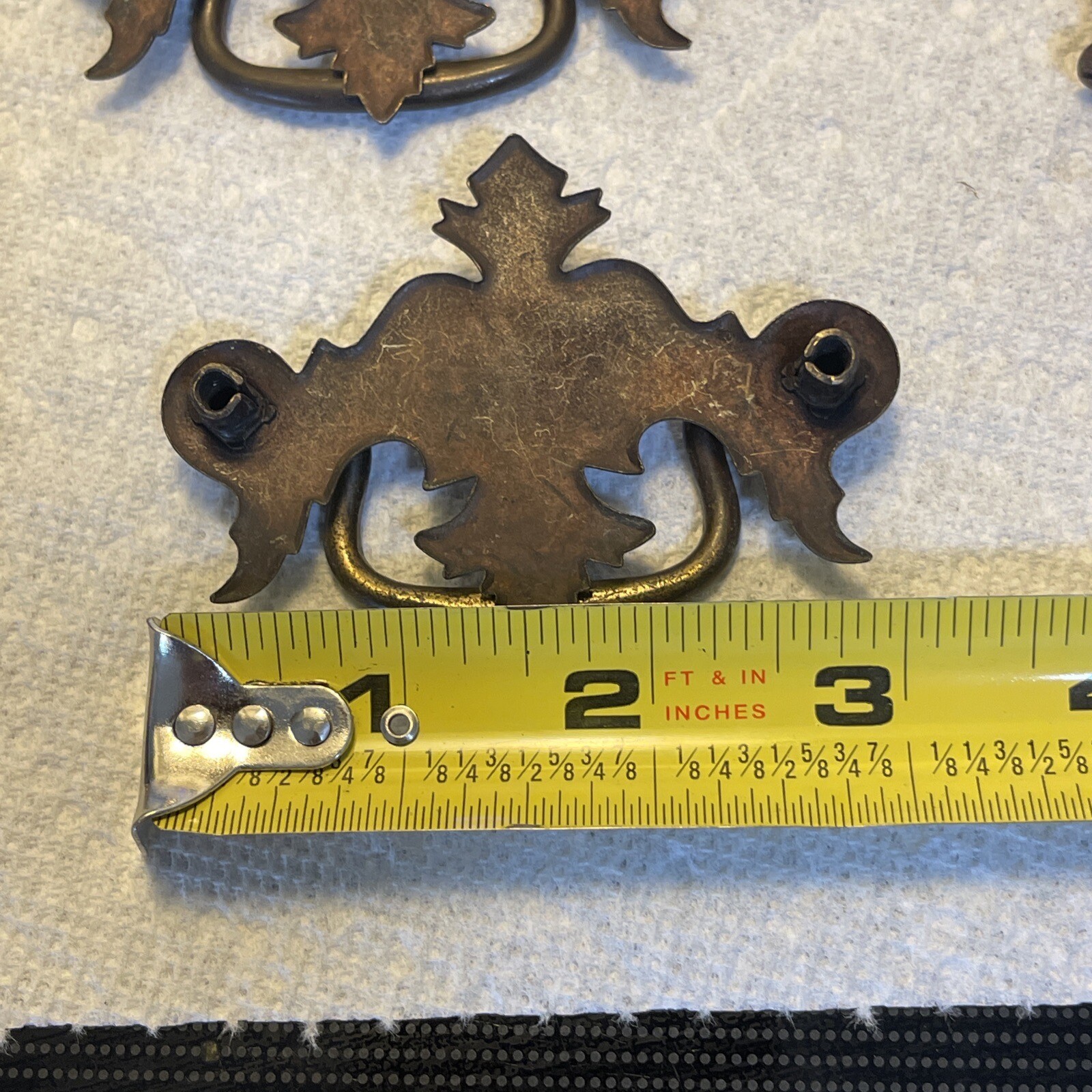 9 Colonial Chippendale Style Drop Pull Drawer Handles Brass Patina Vintage