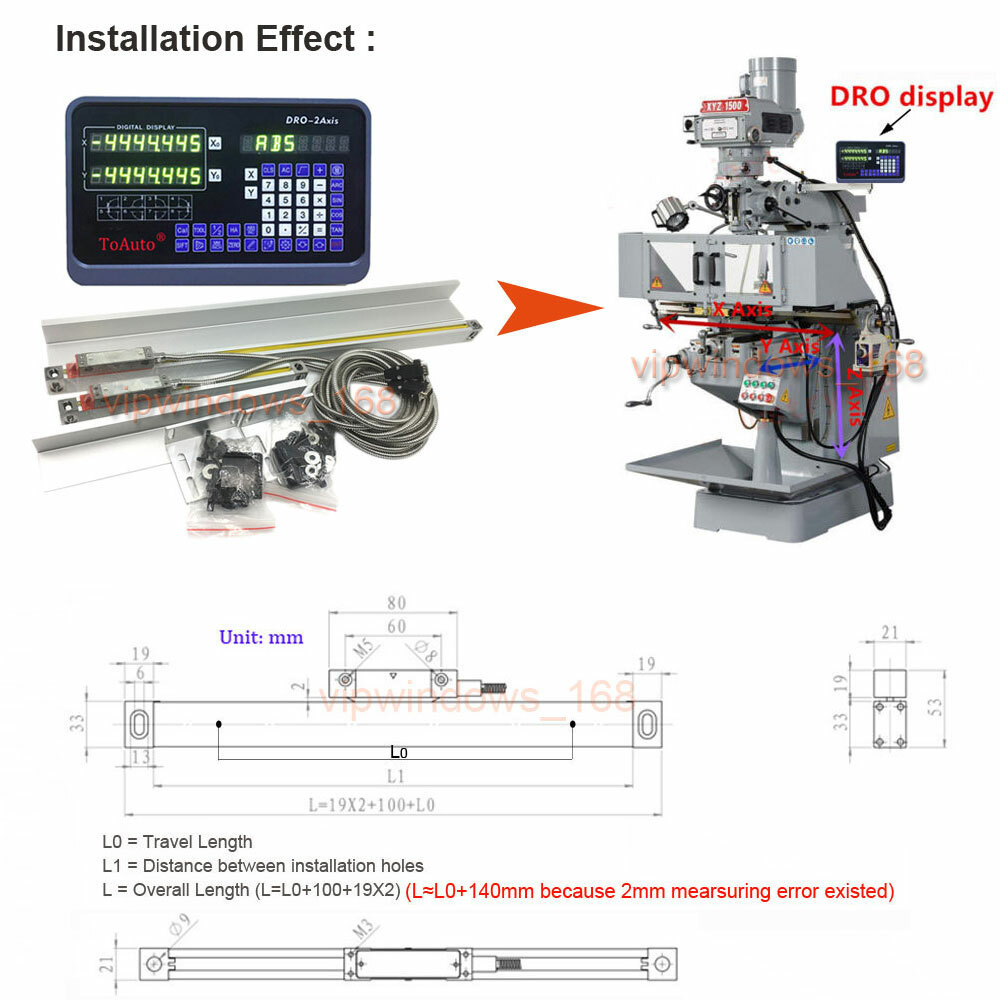 2/3 Axis Digital Readout DRO TTL Linear Glass Scale Encoder EDM Milling Lath 1µm