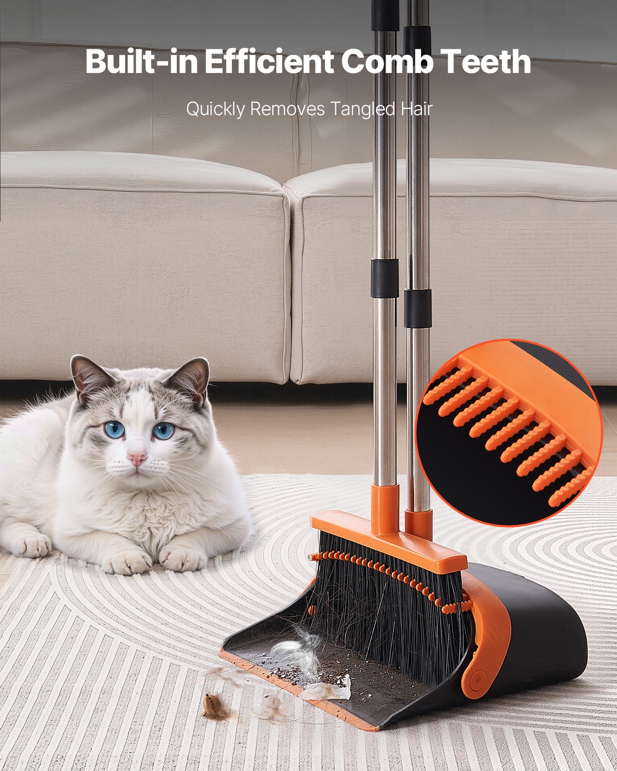 Broom and Dustpan Set with Self-Cleaning Teeth for Home Office Restaurant