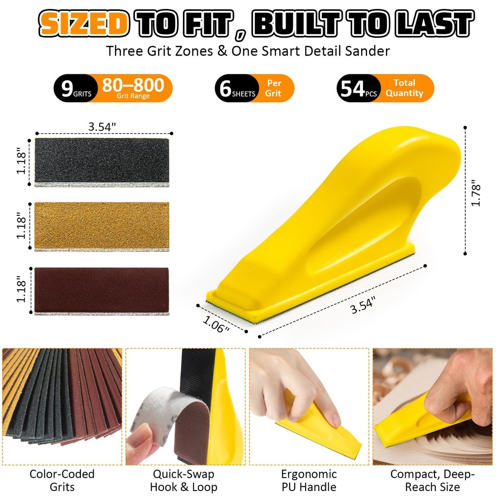 54PCS Premium Micro Sander, Detail & Mini Sander Block – Precision Small H