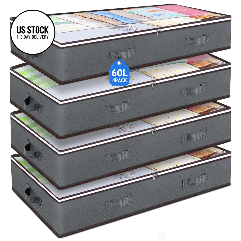Budding Joy 60L Under Bed Storage Containers, Bins 4 Pack, Grey
