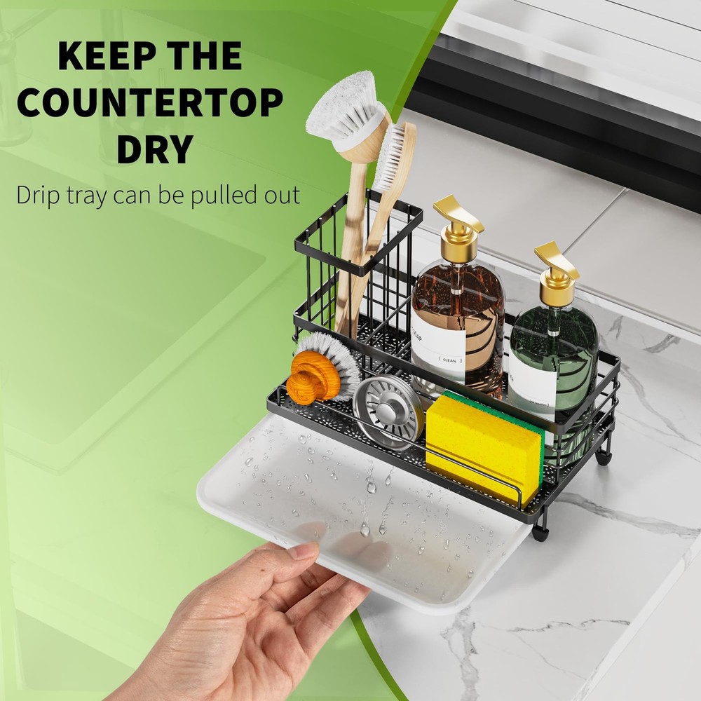 Large Capacity Kitchen Sink Caddy Organizer, Rustproof Non-Slip Sponge Holder...