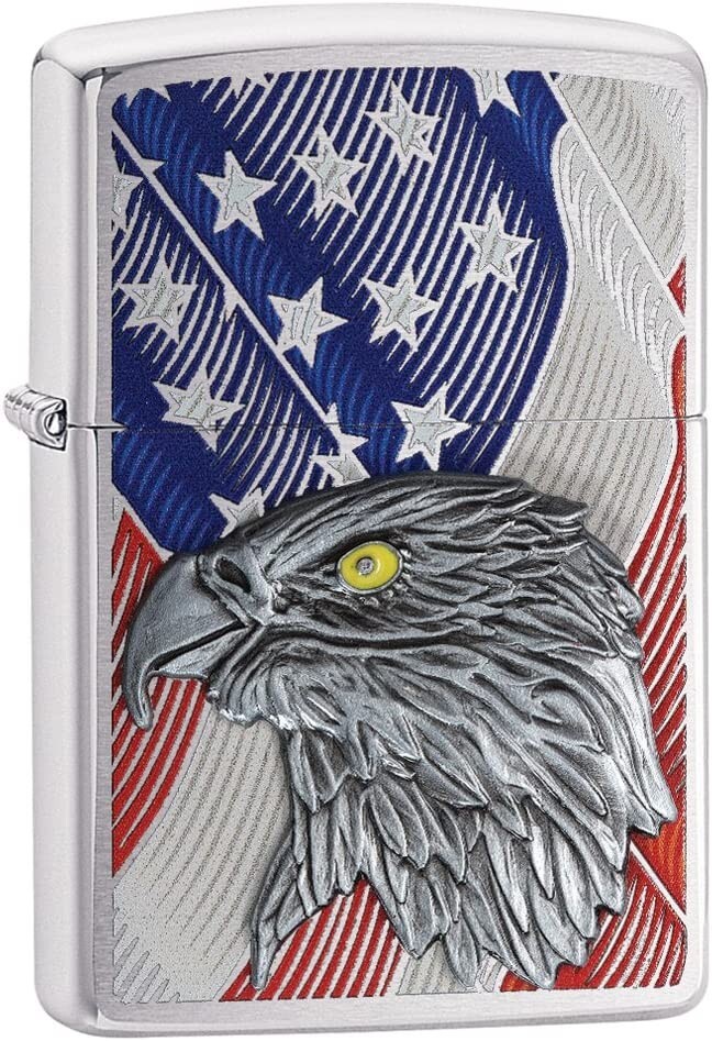 Zippo USA Flag with Eagle Emblem Brushed Chrome 29508