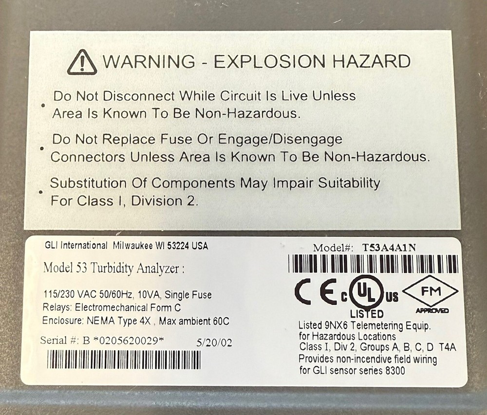 GLI Hach Model 53 Turbidity Analyzer - Used