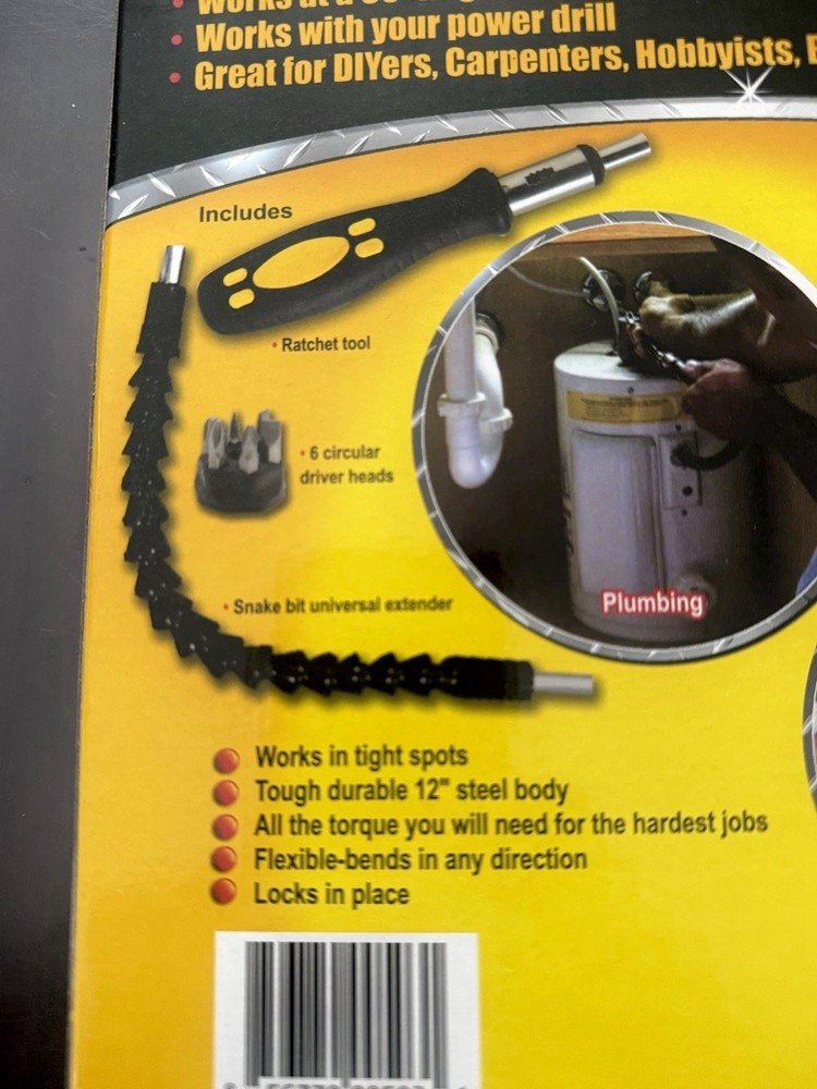 SNAKE BIT FLEXIBLE DRILL BIT EXTENDER /w BONUS RATCHET SCREWDRIVER/w BITS