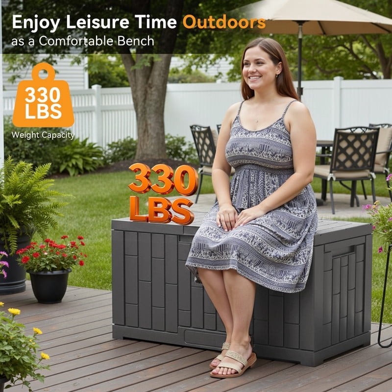 60 Gallon Deck Box, Lockable Resin Outdoor Storage Box with Hundles