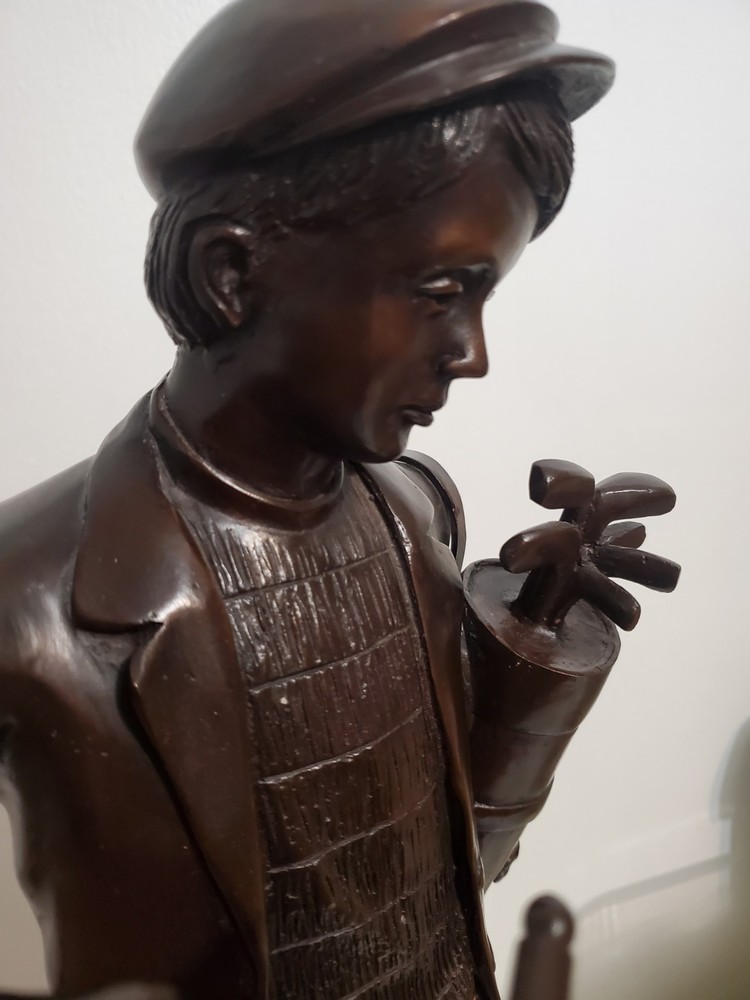 Bronze Boy Golfer Caddy Lantern Light Statue H 23"