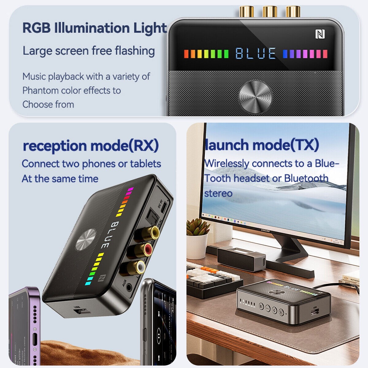 2in1 Bluetooth 5.3 Transmitter Receiver 3.5mm AUX RCA Home Stereo Audio Adapter