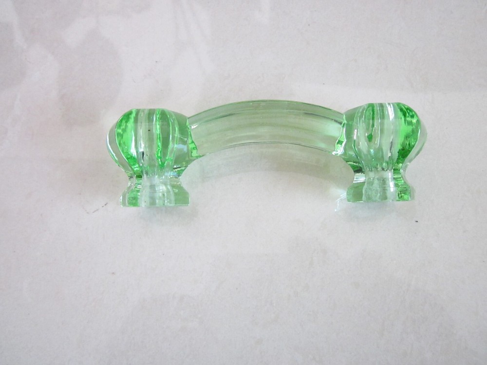 LIGHT GREEN GLASS CABINET PULLS DRAWER HANDLES VINTAGE STYLE