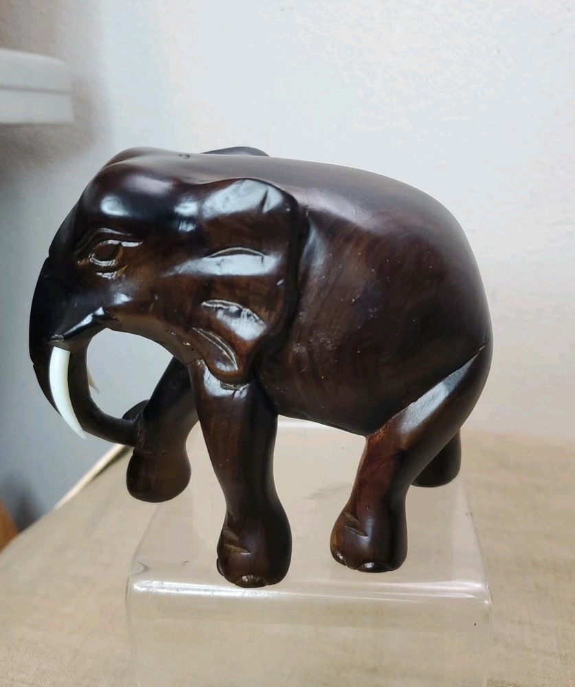 Solid Wood Hand Carved Elephant 5 Inch