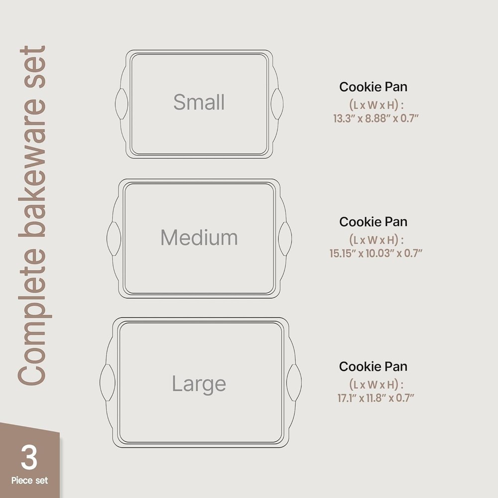 Baking Pan Set – 3 Piece Cookie Sheet – Deluxe Black 3 Set,