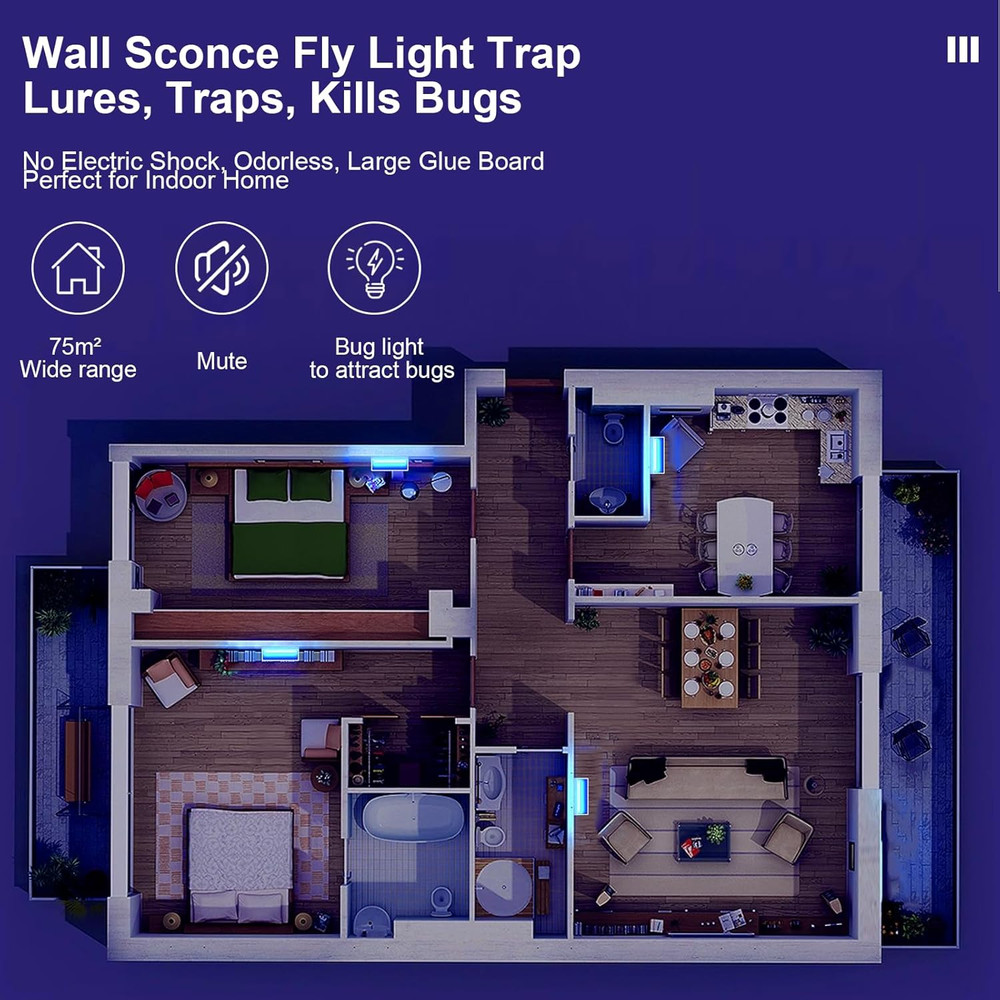 2 Pack Fly Trap Indoor, Fruit Fly Traps Wall Sconce UV Fly Light Bug Catcher for