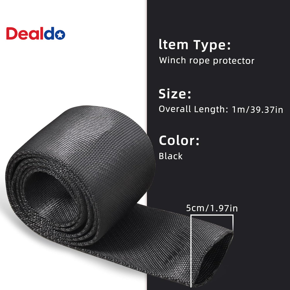 Winch Rope Protector, Universal Polyester Winch Rope Sleeve Black, 5Cm X 1M