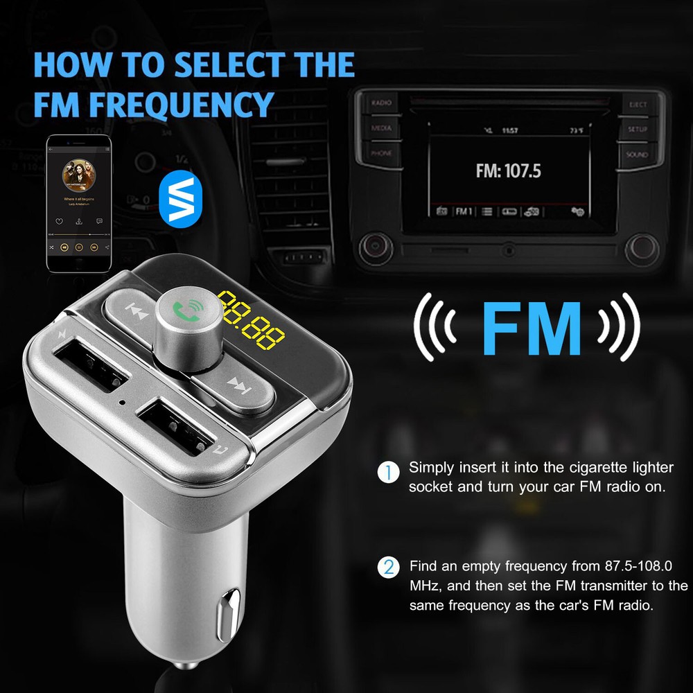 Car FM Transmitter Car Kit Wireless 3.4A Dual USB Charger Audio MP3 Player MIC
